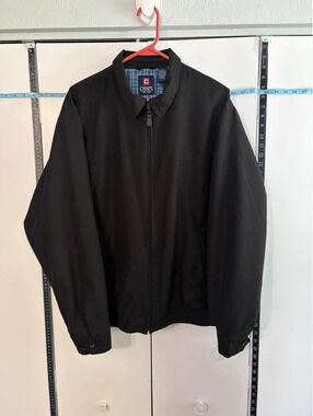 Harrington Jacket Chaps Men’s L Black Plaid Lined Full Zip Preppy EUC